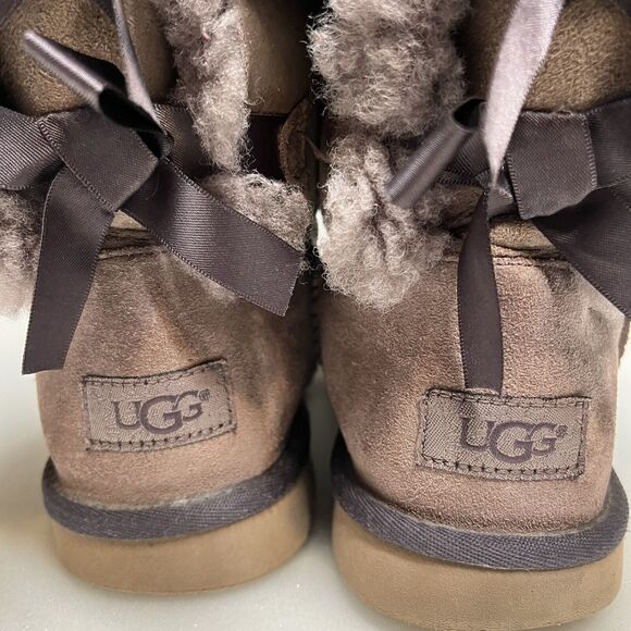 UGG Bailey Bow II Brown Suede Boots Womens 5 Slip On Sheepskin Mid-Calf Boot - Picture 5 of 12